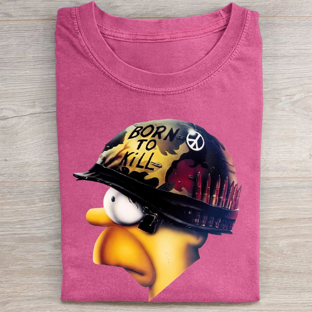 "Born to Kill" Helmet Cartoon Character Vintage Washed Tee