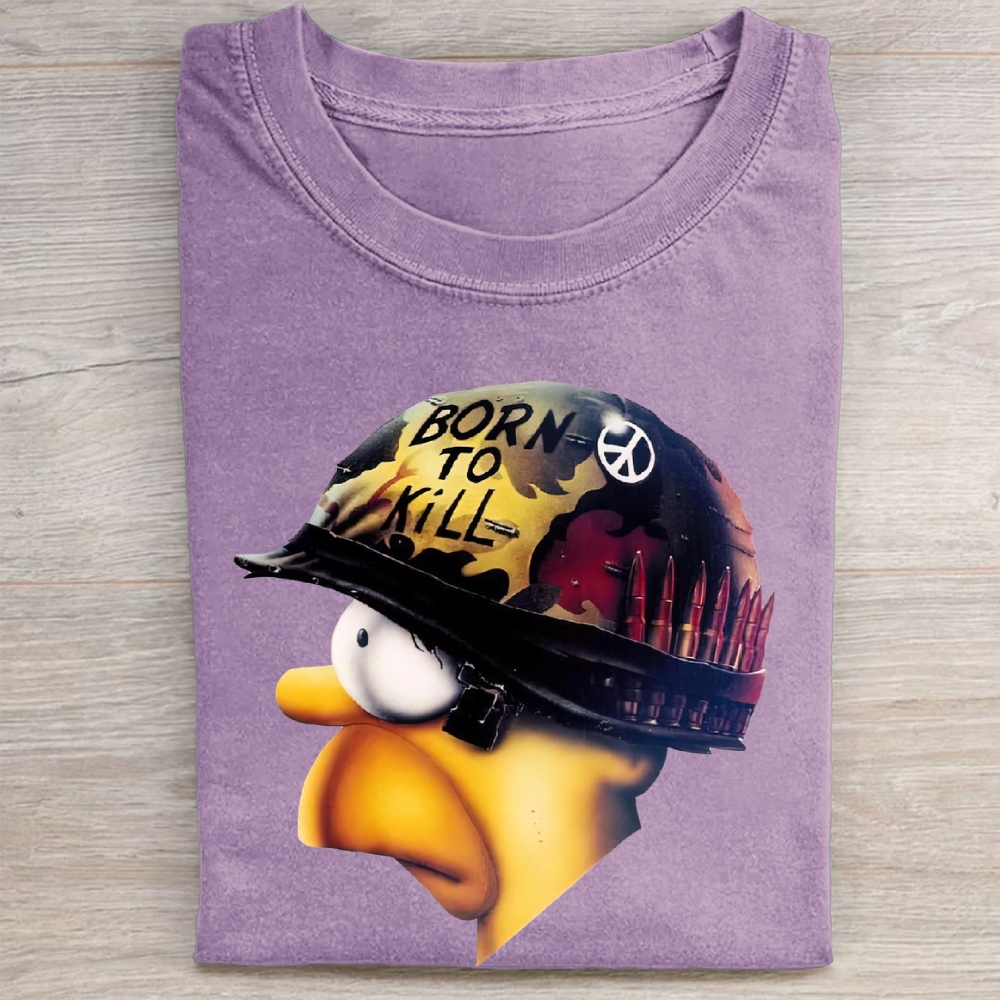 "Born to Kill" Helmet Cartoon Character Vintage Washed Tee