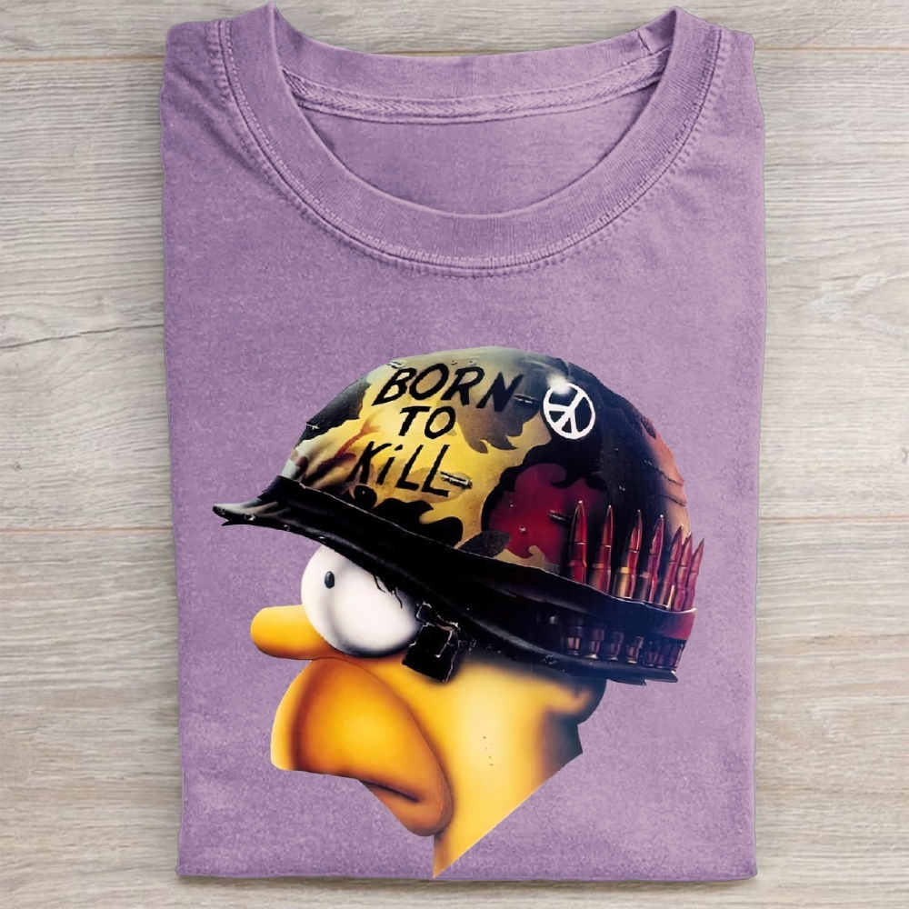 "Born to Kill" Helmet Cartoon Character Vintage Washed Tee