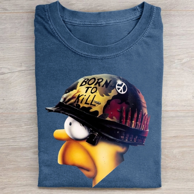 "Born to Kill" Helmet Cartoon Character Vintage Washed Tee