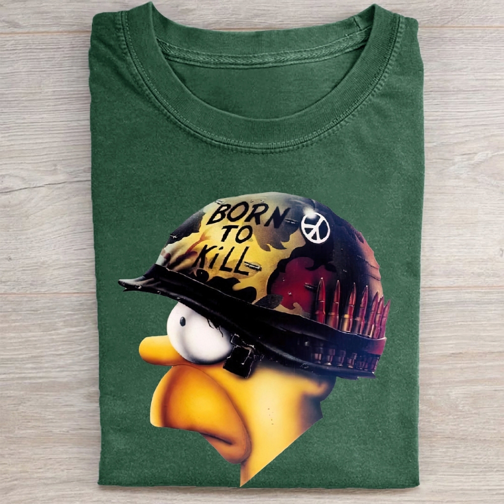 "Born to Kill" Helmet Cartoon Character Vintage Washed Tee