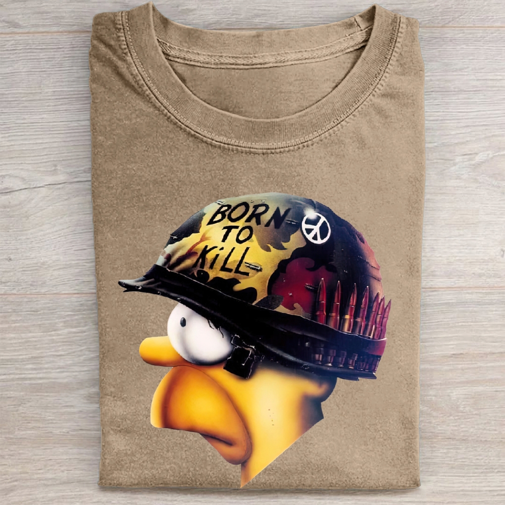 "Born to Kill" Helmet Cartoon Character Vintage Washed Tee