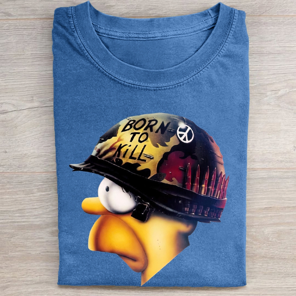 "Born to Kill" Helmet Cartoon Character Vintage Washed Tee