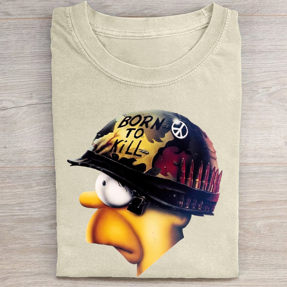 "Born to Kill" Helmet Cartoon Character Vintage Washed Tee