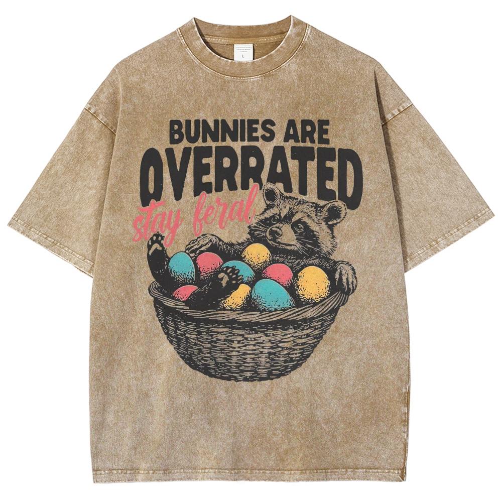 "Bunnies Are Overrated" Easter Raccoon Washed T-Shirt