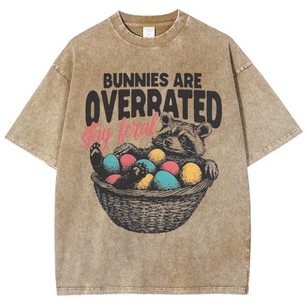 "Bunnies Are Overrated" Easter Raccoon Washed T-Shirt