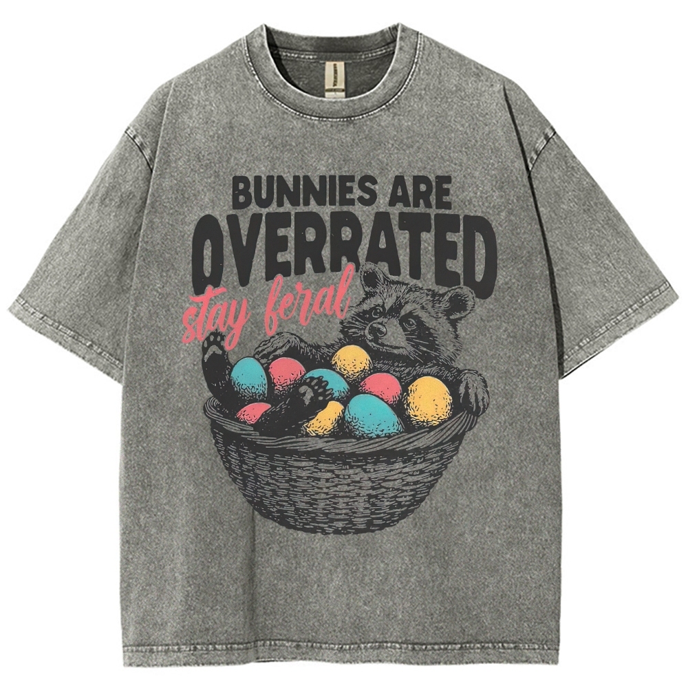 "Bunnies Are Overrated" Easter Raccoon Washed T-Shirt
