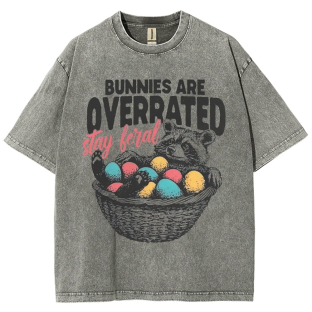 "Bunnies Are Overrated" Easter Raccoon Washed T-Shirt
