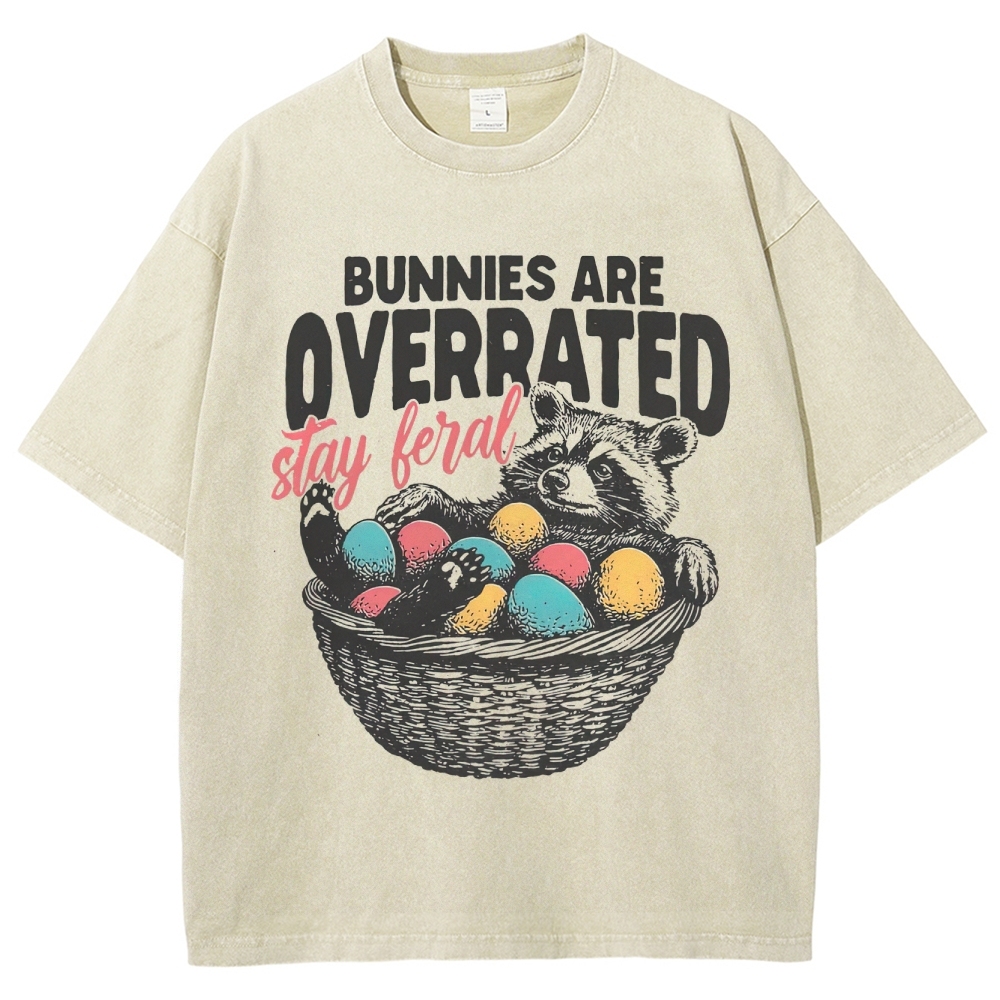 "Bunnies Are Overrated" Easter Raccoon Washed T-Shirt