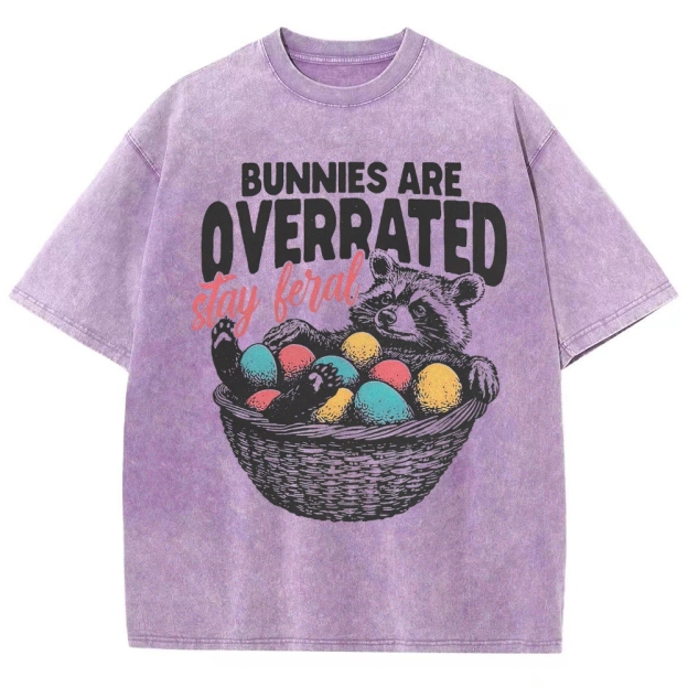 "Bunnies Are Overrated" Easter Raccoon Washed T-Shirt