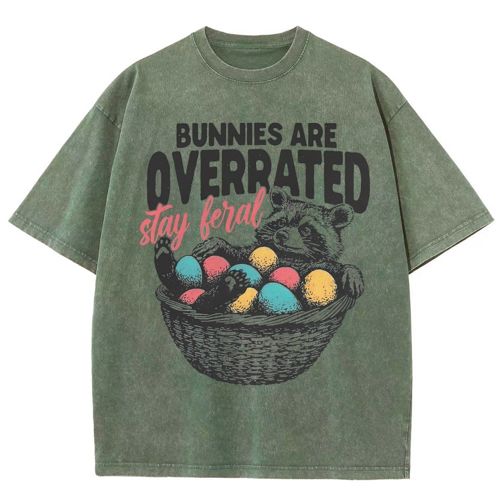 "Bunnies Are Overrated" Easter Raccoon Washed T-Shirt
