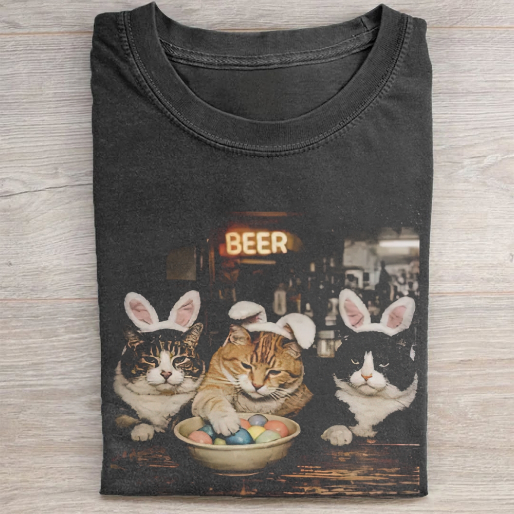 Easter Bunny Cats Bar Vintage Washed Tee