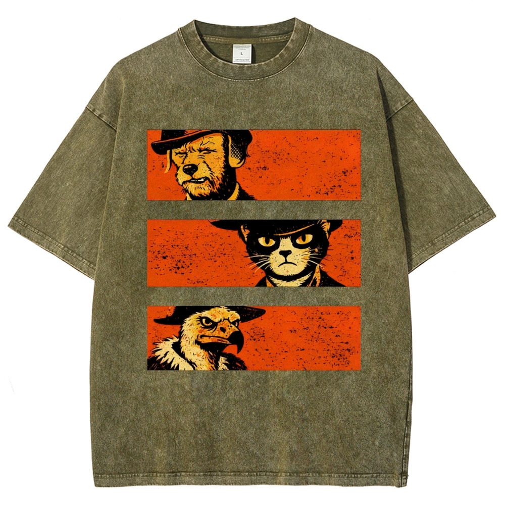 Noir Animal Trio Portrait Washed T-Shirt