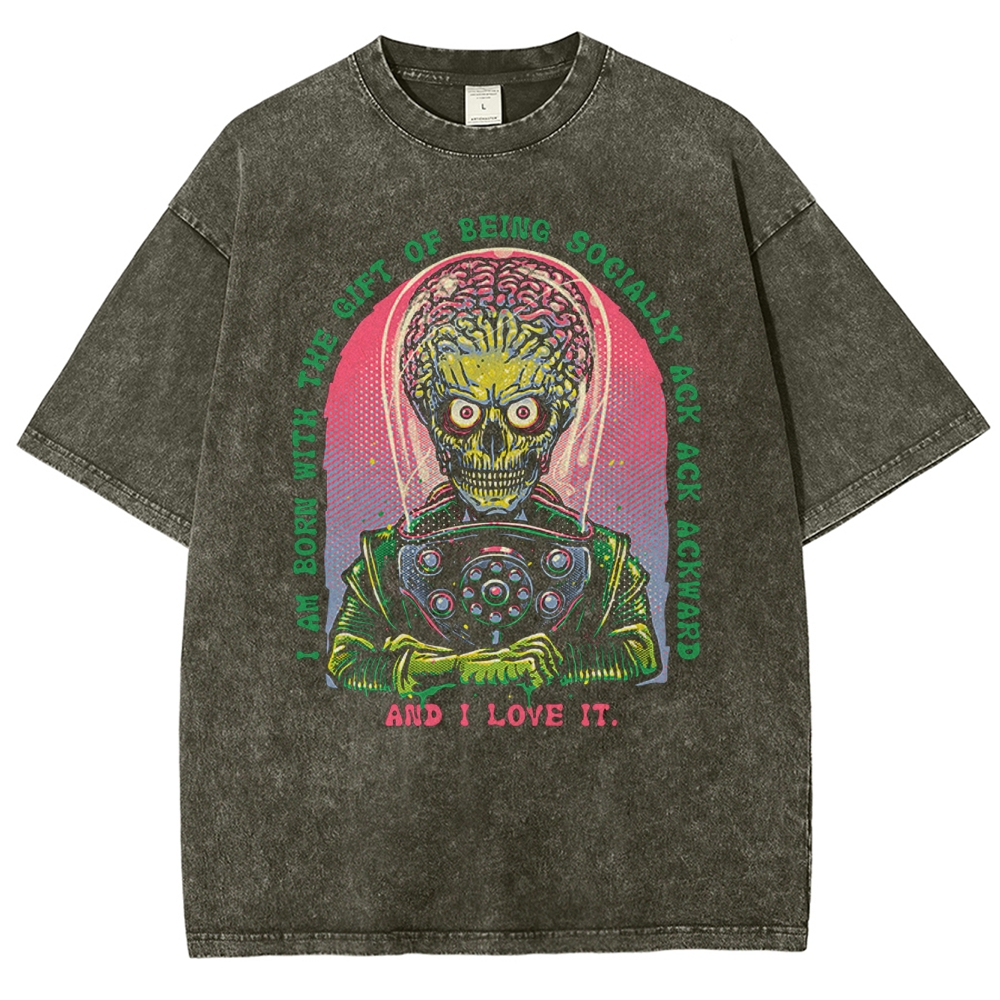 "Socially Ack Ack Ackward" Martian Alien Washed T-Shirt