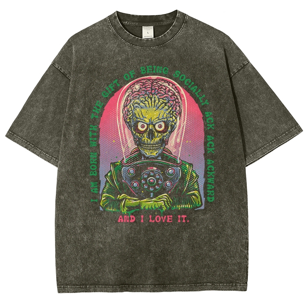 "Socially Ack Ack Ackward" Martian Alien Washed T-Shirt