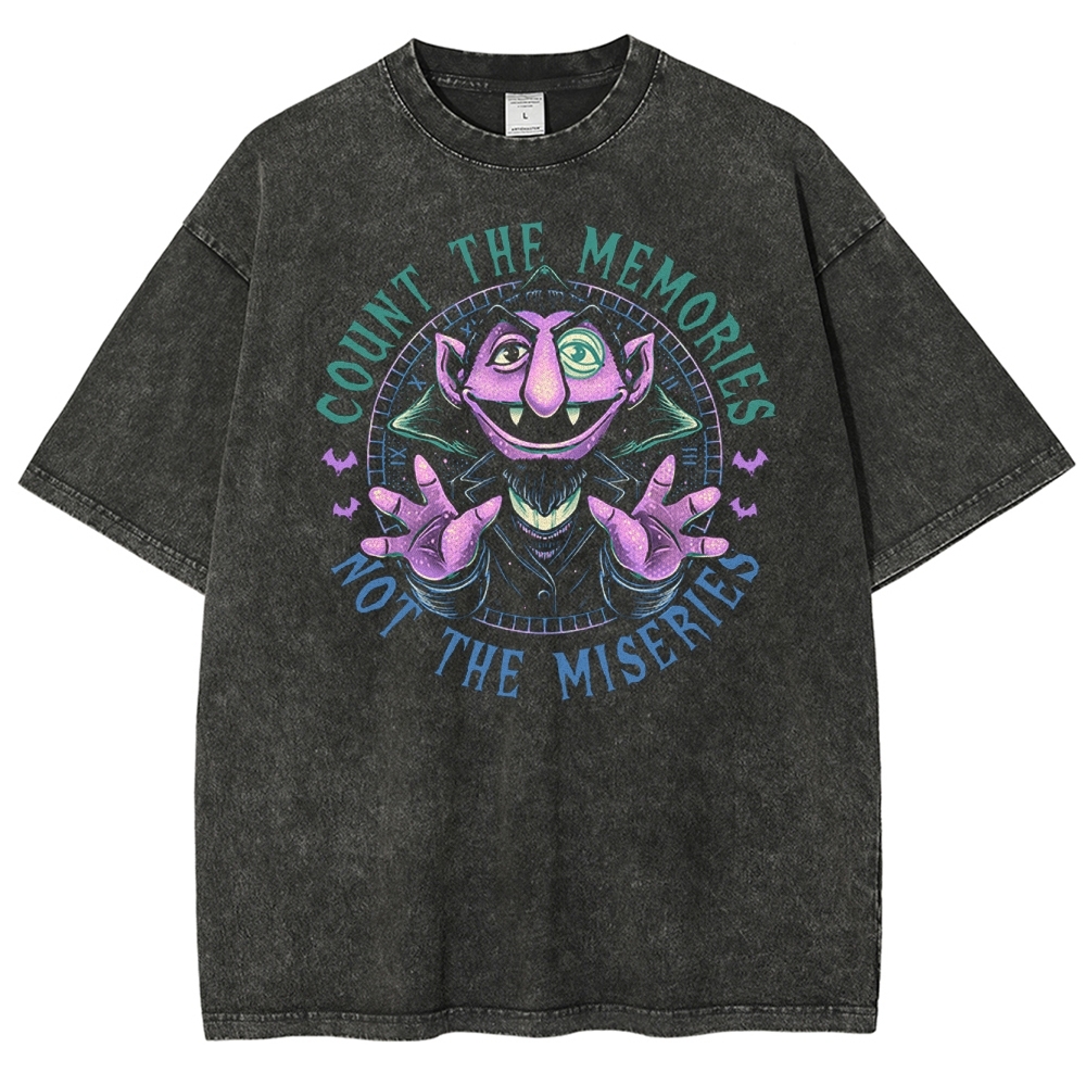 "Count the Memories" Purple Vampire Muppet Washed T-Shirt