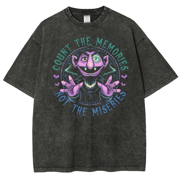 "Count the Memories" Purple Vampire Muppet Washed T-Shirt