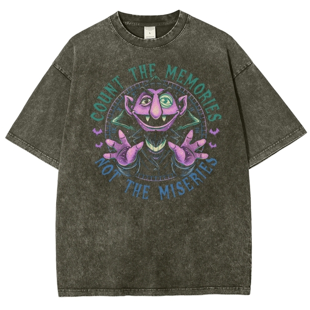 "Count the Memories" Purple Vampire Muppet Washed T-Shirt