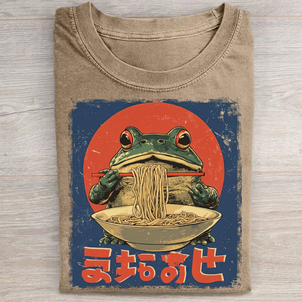 Retro Frog Ramen Graphic Washed Tee