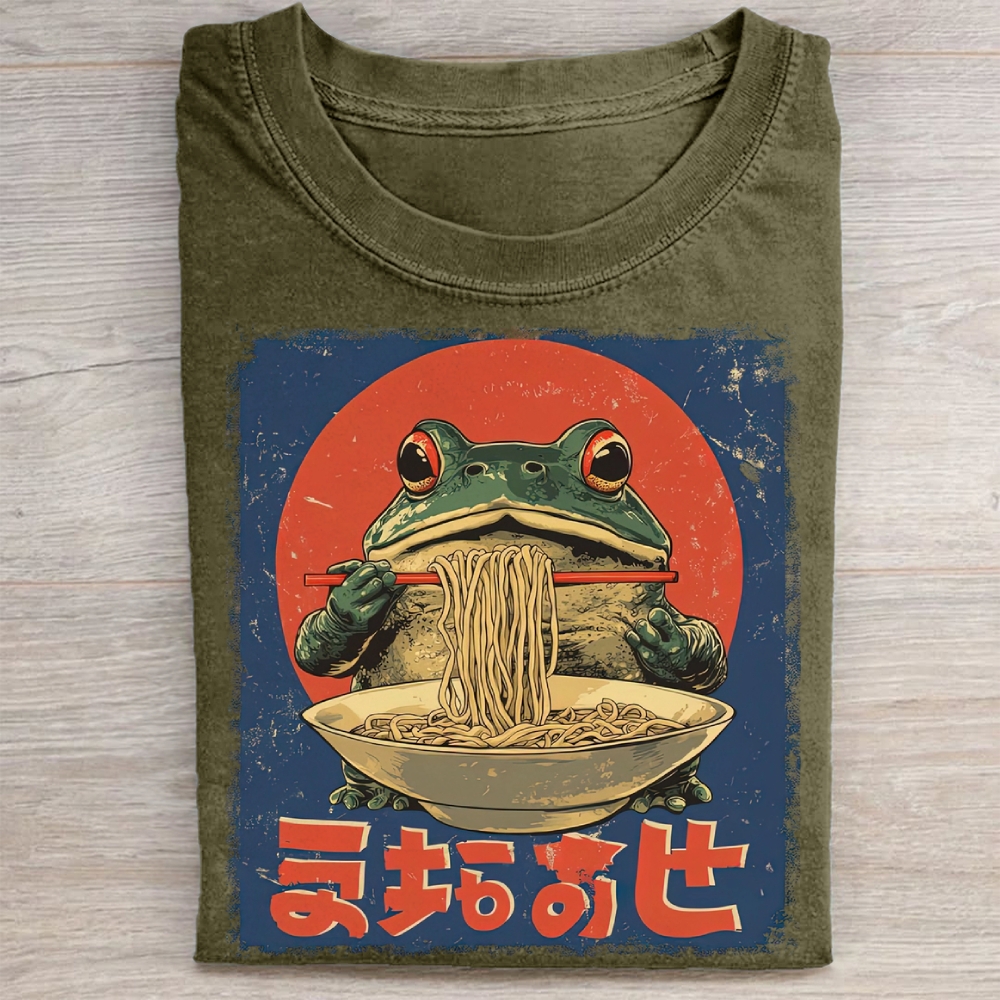 Retro Frog Ramen Graphic Washed Tee