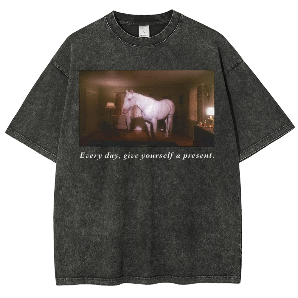White Horse Dream Surreal Film Movie  Washed T-Shirt 
