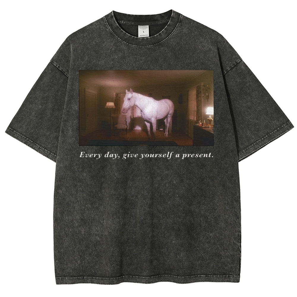 White Horse Dream Surreal Film Movie  Washed T-Shirt 