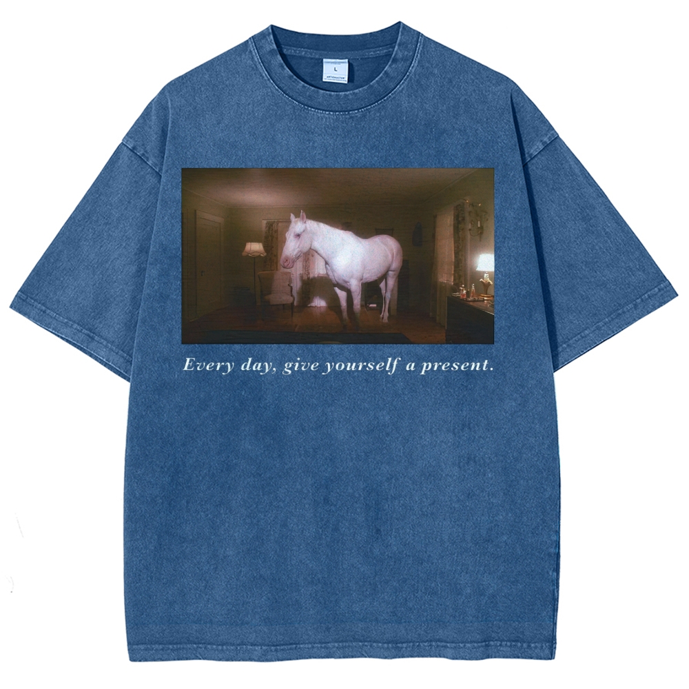 White Horse Dream Surreal Film Movie  Washed T-Shirt 
