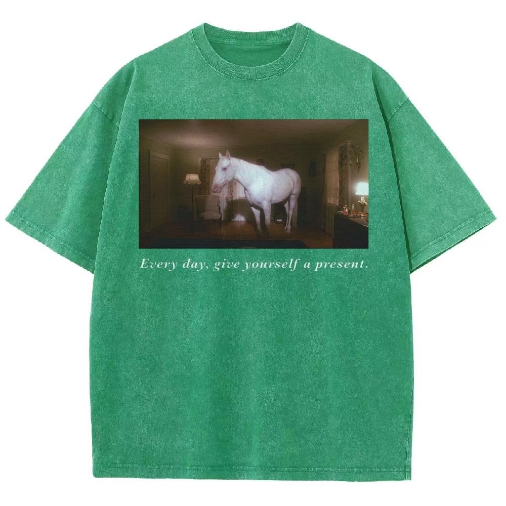 White Horse Dream Surreal Film Movie  Washed T-Shirt 
