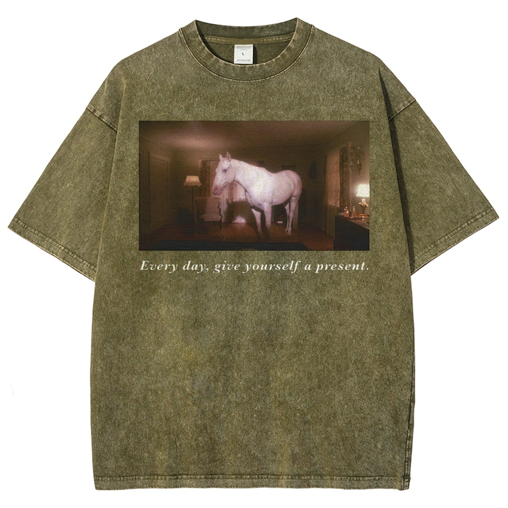 White Horse Dream Surreal Film Movie  Washed T-Shirt 