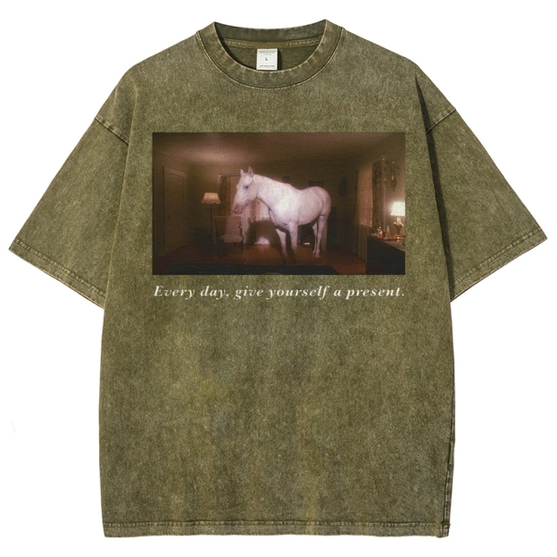 White Horse Dream Surreal Film Movie  Washed T-Shirt 