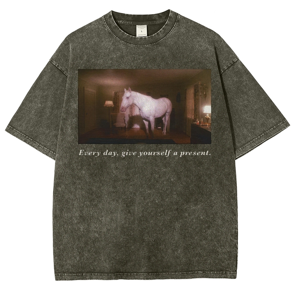 White Horse Dream Surreal Film Movie  Washed T-Shirt 