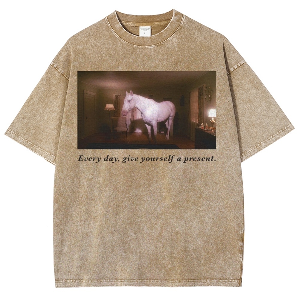 White Horse Dream Surreal Film Movie  Washed T-Shirt 
