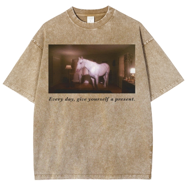 White Horse Dream Surreal Film Movie  Washed T-Shirt 