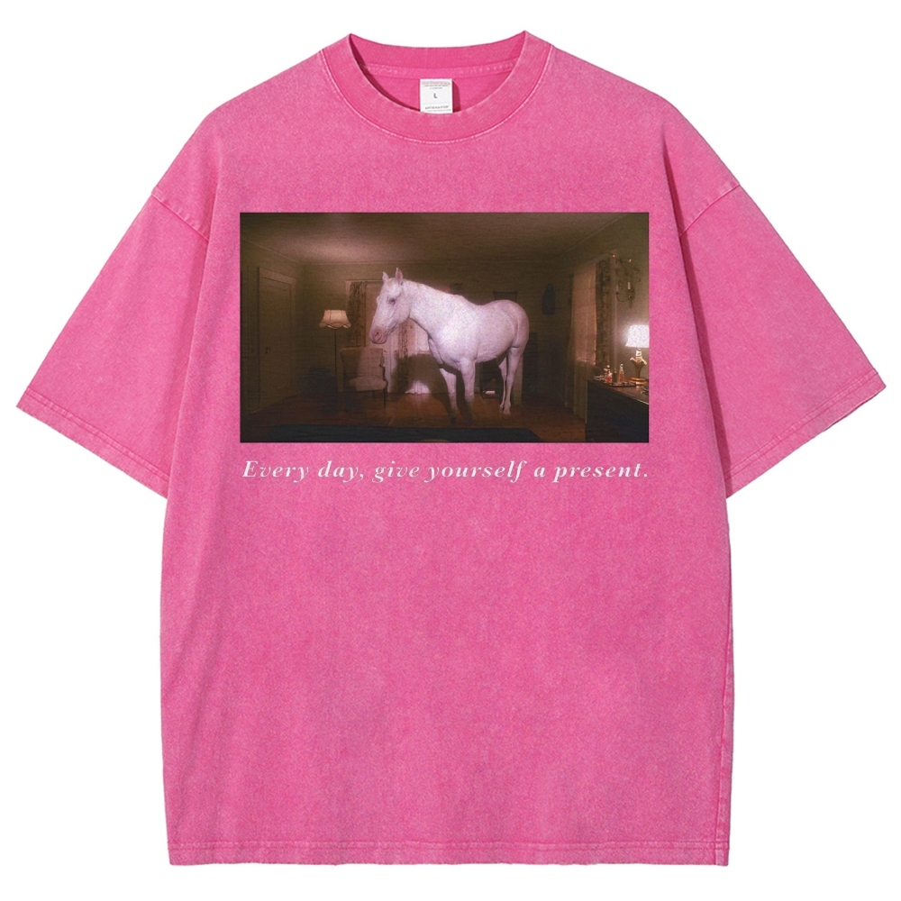 White Horse Dream Surreal Film Movie  Washed T-Shirt 