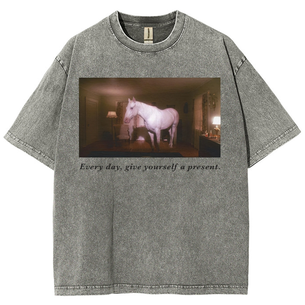 White Horse Dream Surreal Film Movie  Washed T-Shirt 