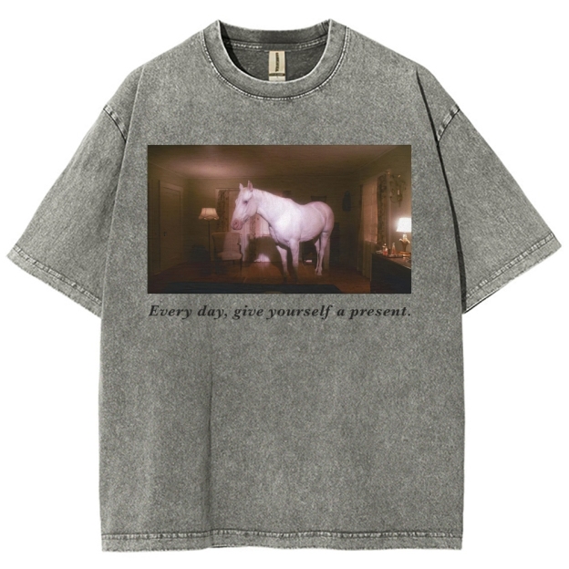 White Horse Dream Surreal Film Movie  Washed T-Shirt 