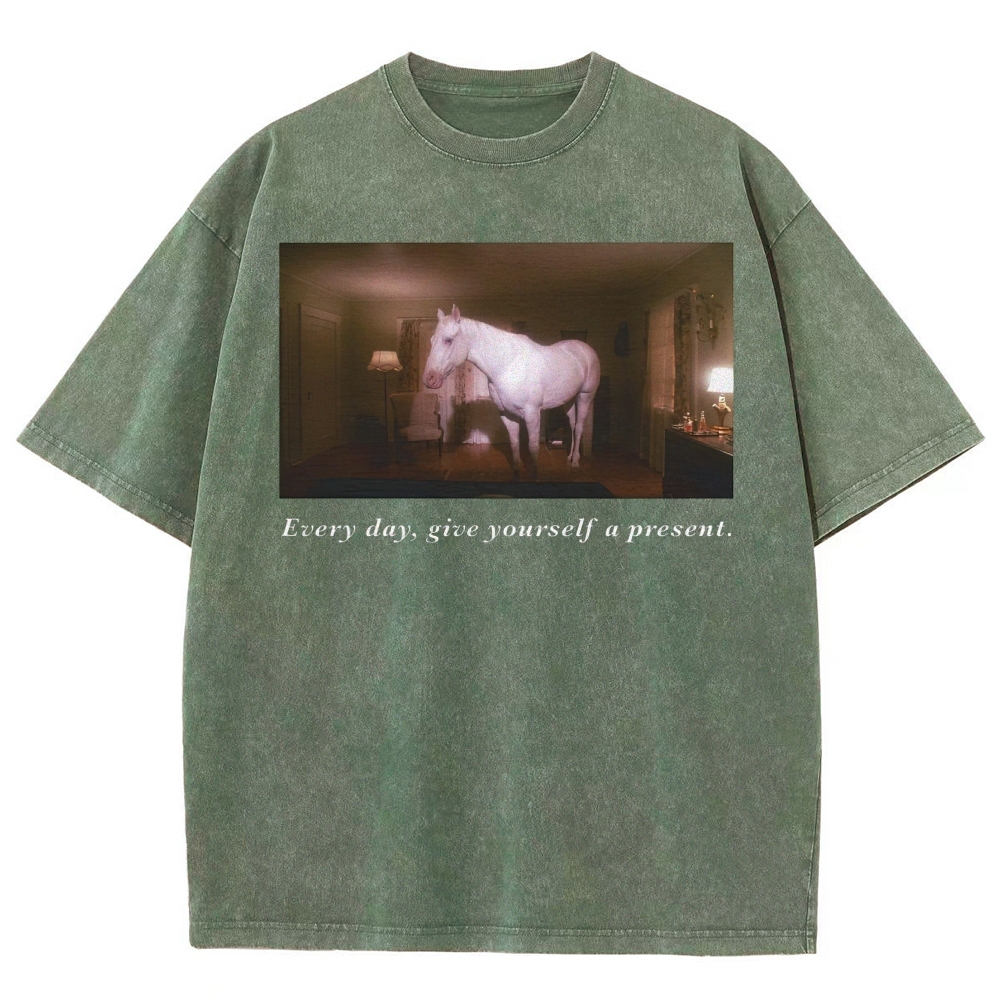 White Horse Dream Surreal Film Movie  Washed T-Shirt 