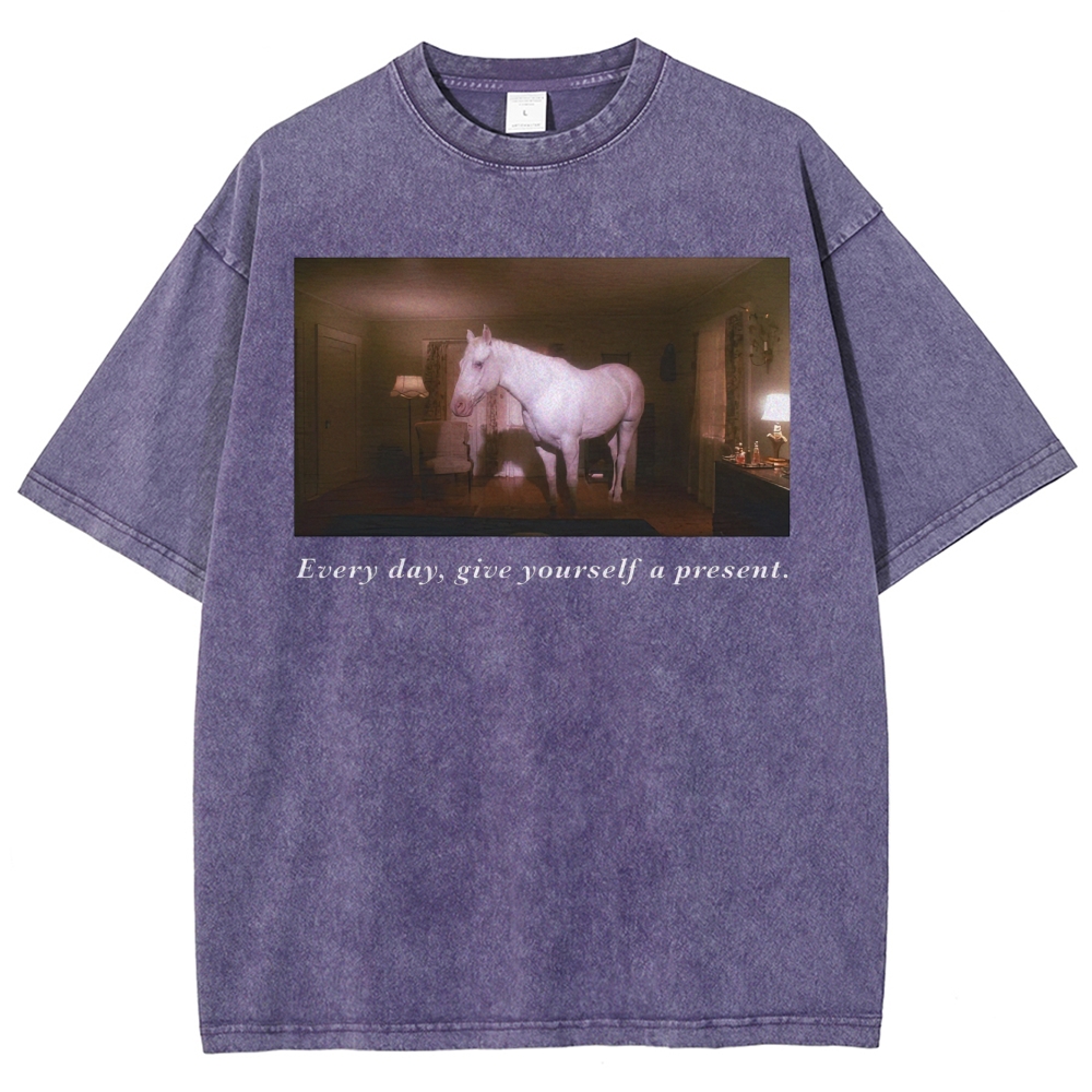 White Horse Dream Surreal Film Movie  Washed T-Shirt 