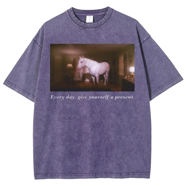 White Horse Dream Surreal Film Movie  Washed T-Shirt 