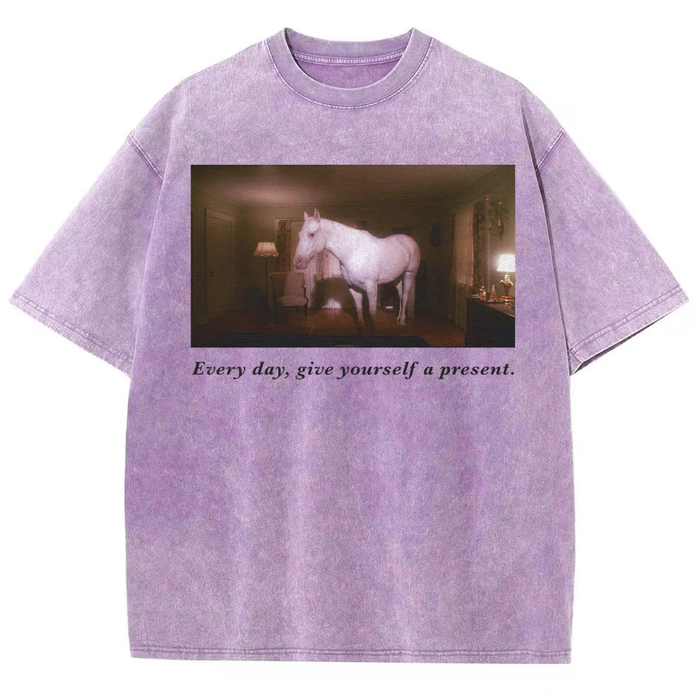 White Horse Dream Surreal Film Movie  Washed T-Shirt 