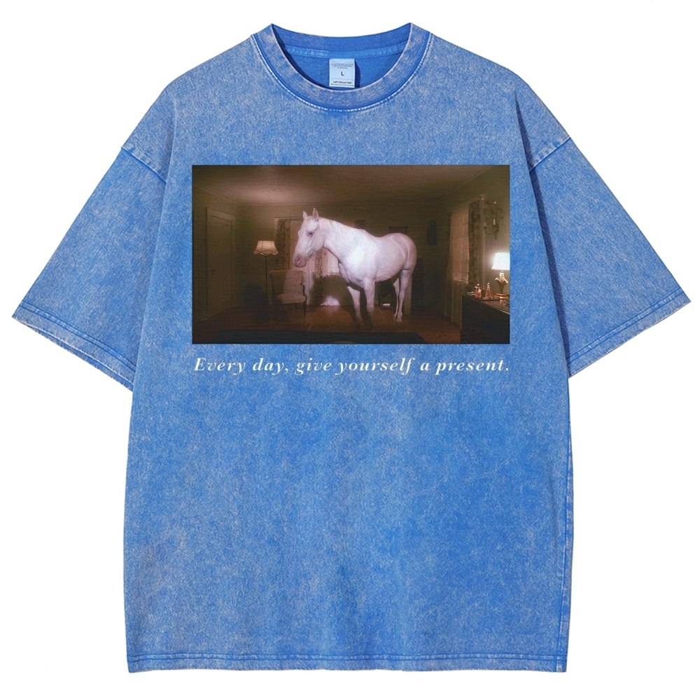 White Horse Dream Surreal Film Movie  Washed T-Shirt 