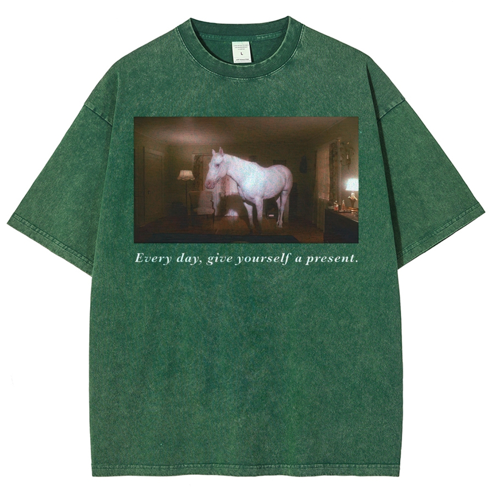 White Horse Dream Surreal Film Movie  Washed T-Shirt 
