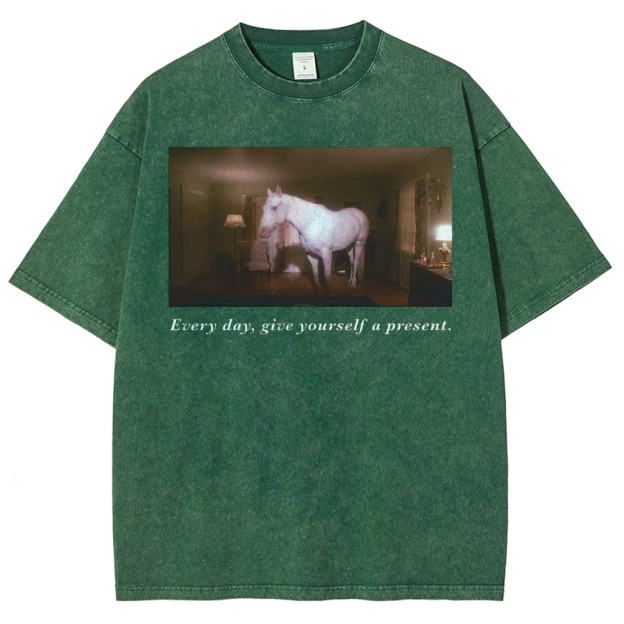 White Horse Dream Surreal Film Movie  Washed T-Shirt 