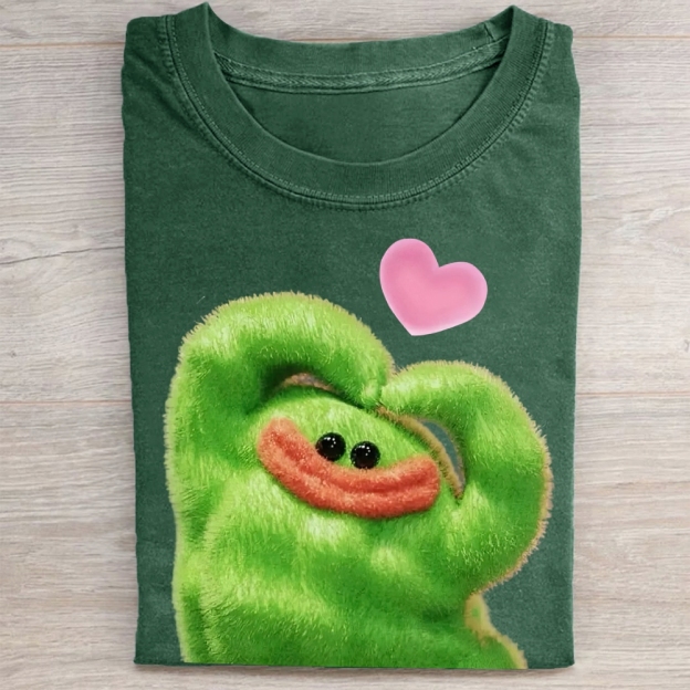 Funny Cartoon Heart Washed Tee 