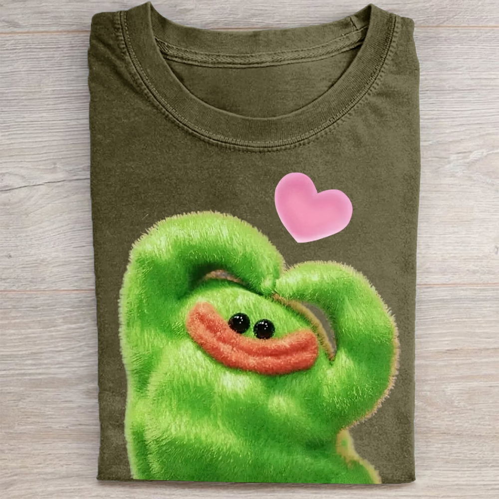Funny Cartoon Heart Washed Tee 