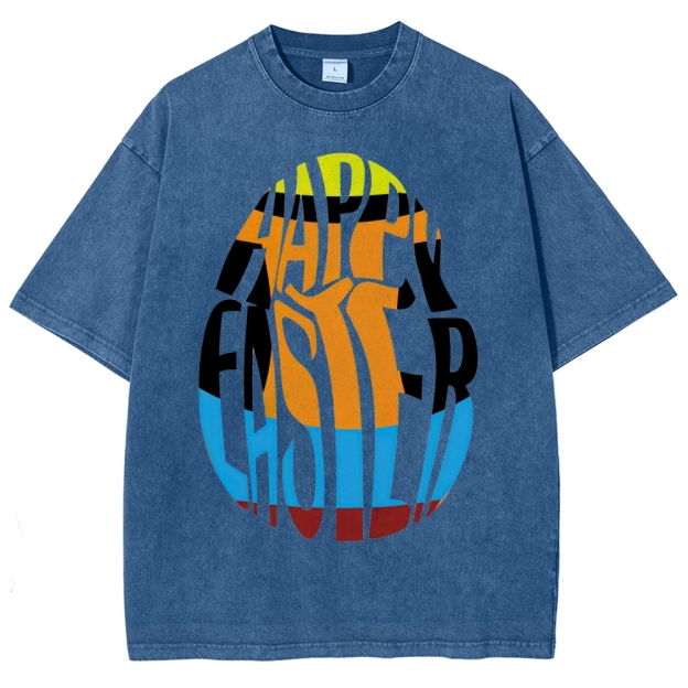 "Happy Easter Chopped" Egg Text Washed T-Shirt