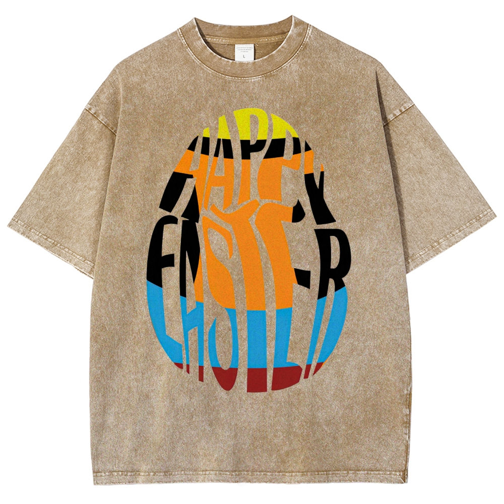 "Happy Easter Chopped" Egg Text Washed T-Shirt