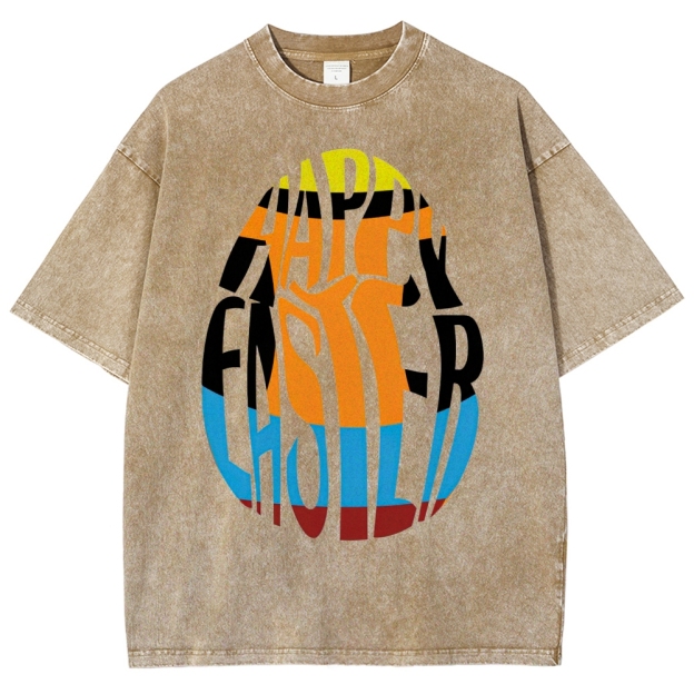 "Happy Easter Chopped" Egg Text Washed T-Shirt