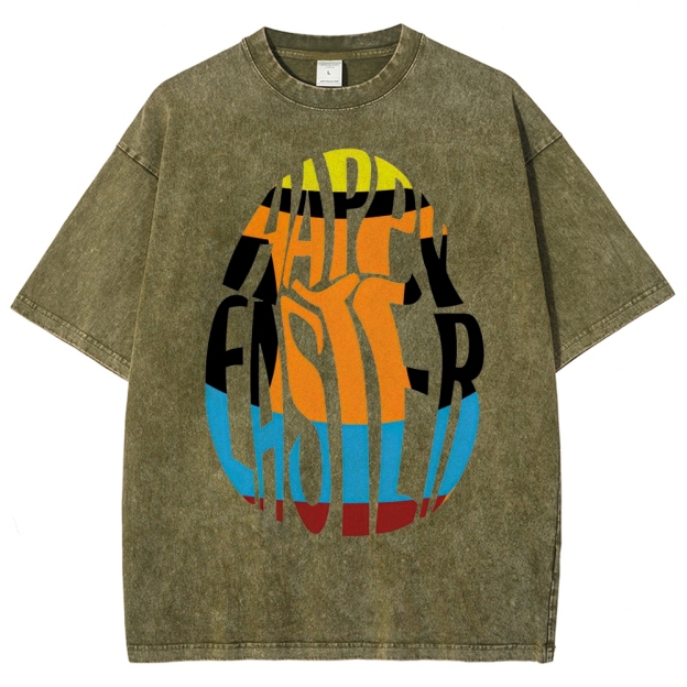 "Happy Easter Chopped" Egg Text Washed T-Shirt