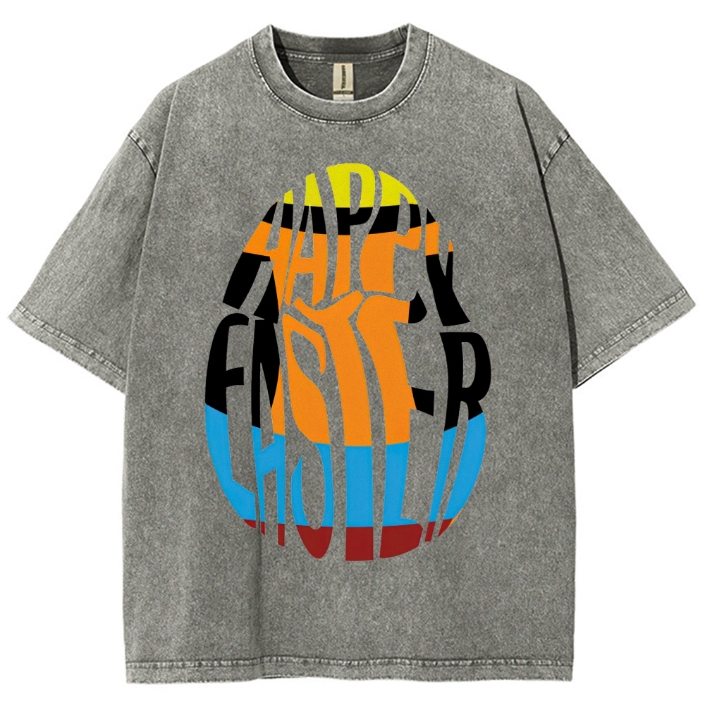 "Happy Easter Chopped" Egg Text Washed T-Shirt